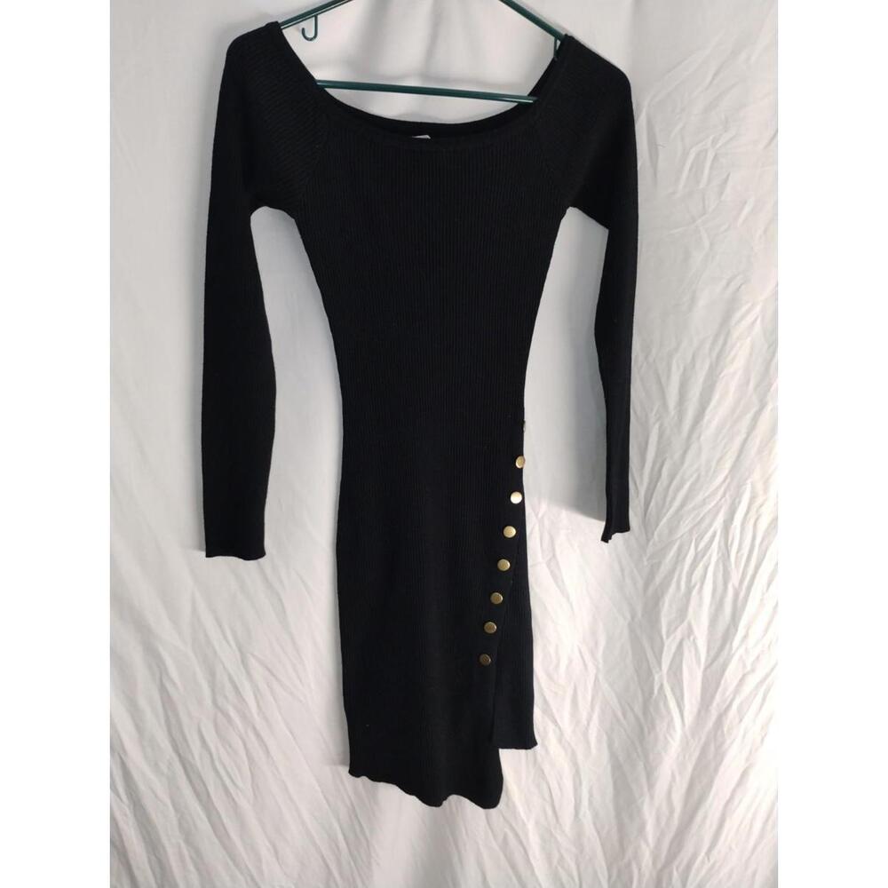 Love always black Rib knit Sweater dress size Medium With Side Buttons & Slit